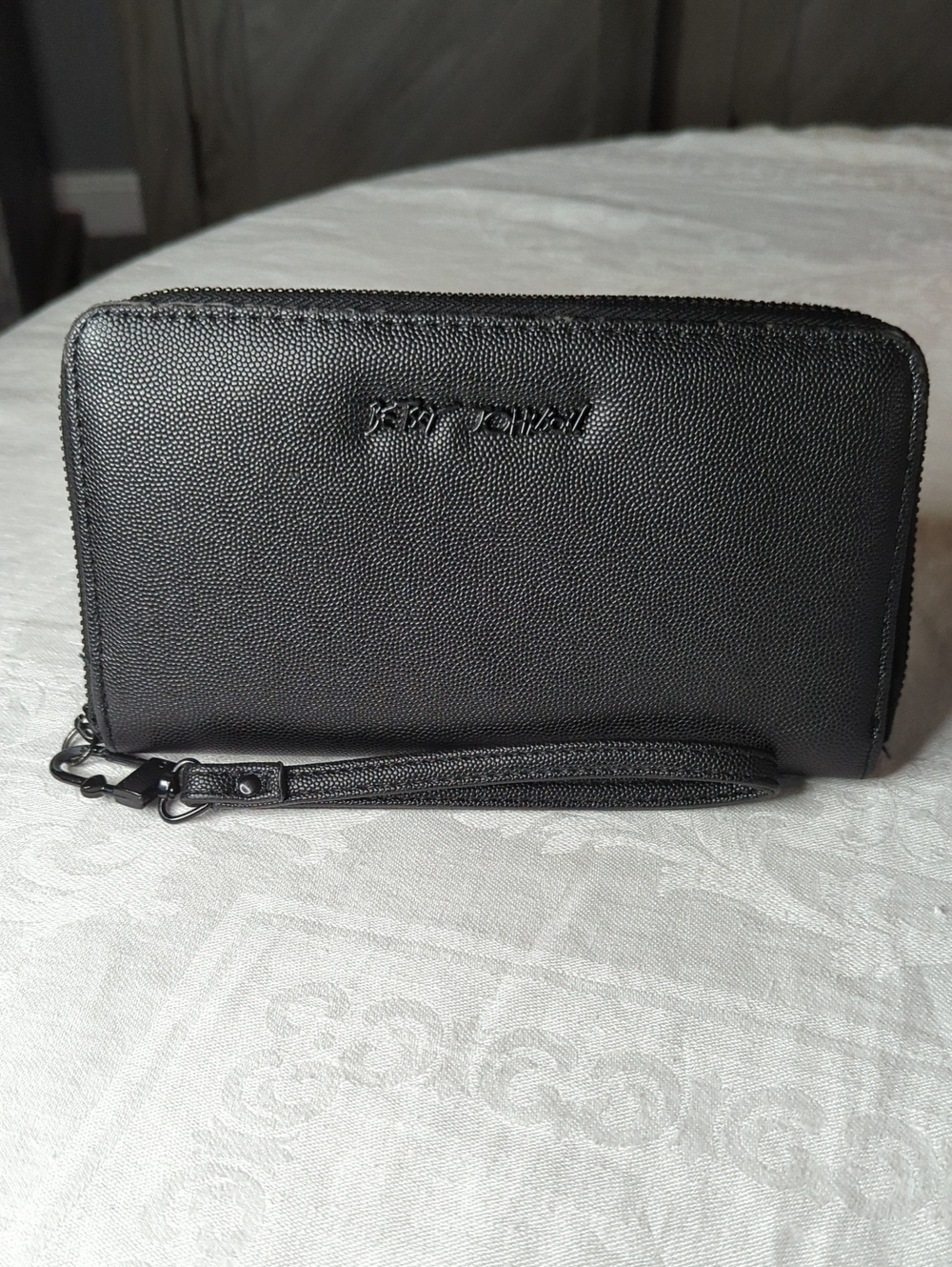 Betsy Johnson Black Vegan Leather Zip Wristlet